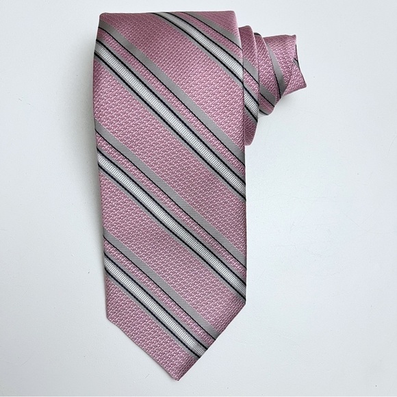 Robert Talbott Carmel Pink Grey Diagonal Striped Hand Sewn Silk Tie Made in USA - Picture 1 of 8